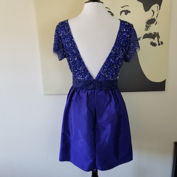 Adrianna Papell Blue Silver Sequin Dress 14 - Picture 3 of 8